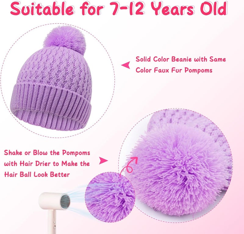 Peninpha Winter Hat for Kids Children, Girls Beanie with Pom Pom, Girls Accessories Knit Beanies Cap Age 7-12 - Image 4
